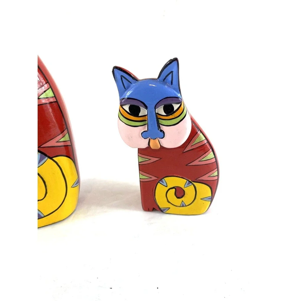 Set of 2 Wooden Cat Figurines Tallest is 8
